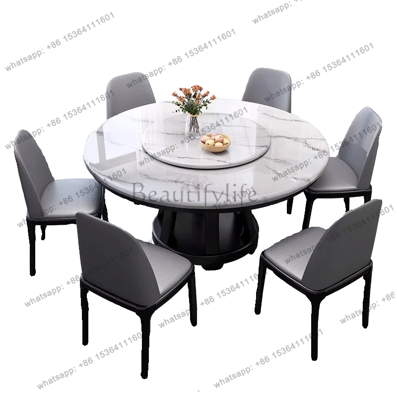 

Marble dining table Modern simple household with turntable Small apartment solid wood round
