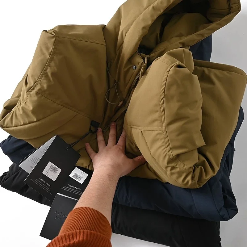 

Ультратонкая мужская зимняя куртка из хлопка с капюшоном, молодежная модная модель, приталенный крой, длинный рукав, повседневная одежда, однотонная, для северных регионов зимой
