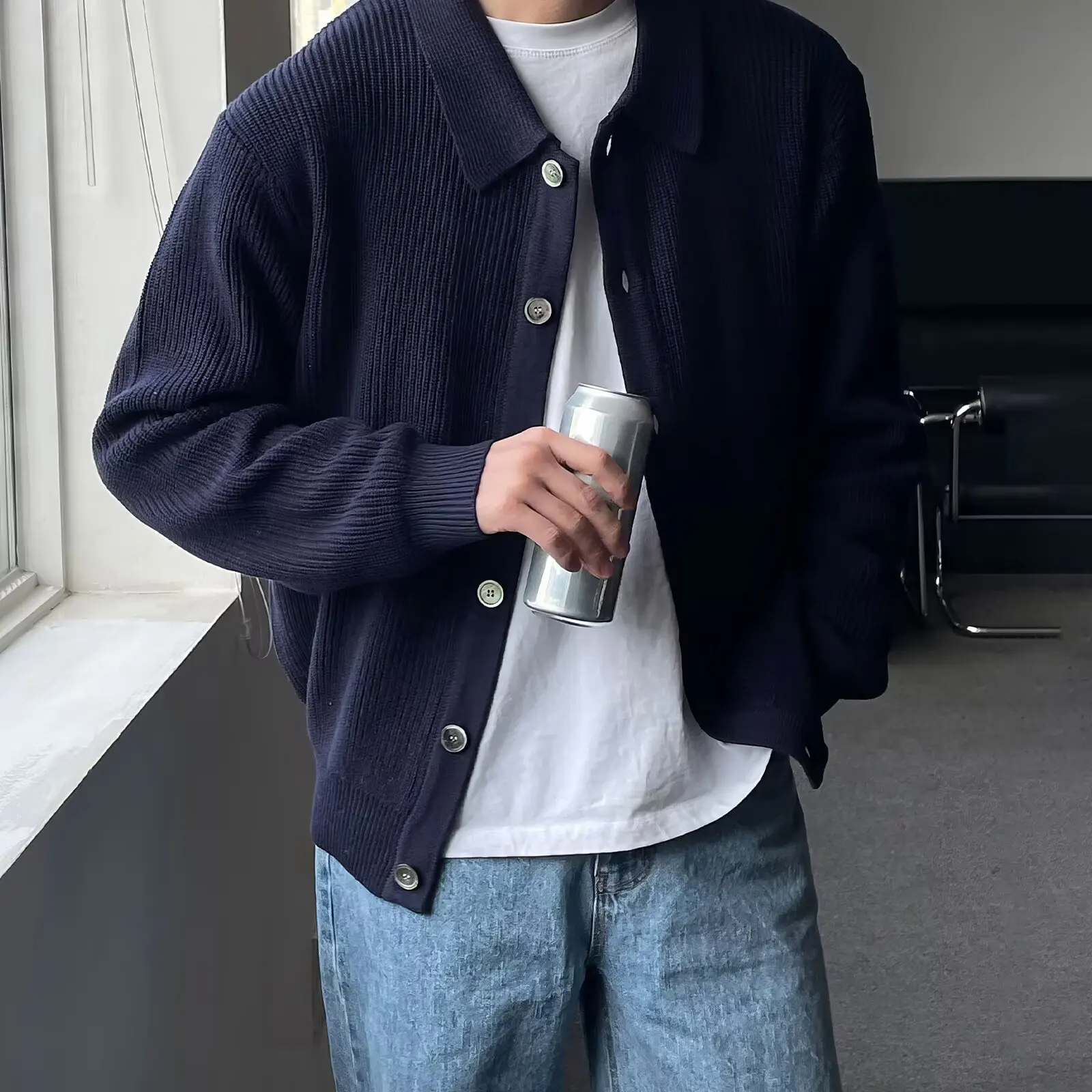 

Japanese Sle Knitted Sweater Simple ular Autumn New All-Match Harajuku Faion Trend Lazy Faion Men's Sle Long Sv...