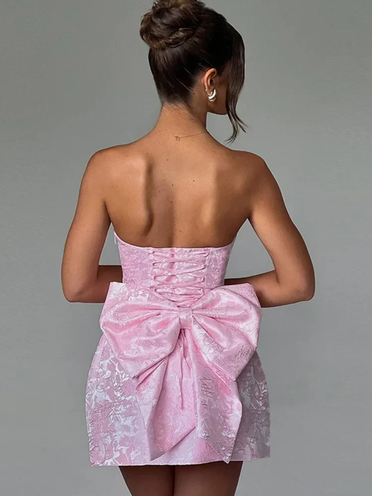 

New Backless Bow Sexy Mini Dress for Women Fashion Off-shoulder Strapless Sleeveless Bodycon Club Party Dress Elegant