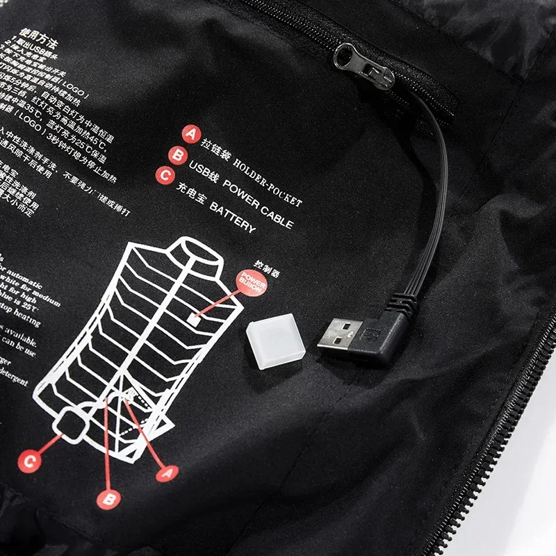 Ciclismo zona de paseo 9 chaleco calefactable chaqueta abrigo calefacción eléctrica inteligente ropa térmica cálida invierno calentado caza senderismo