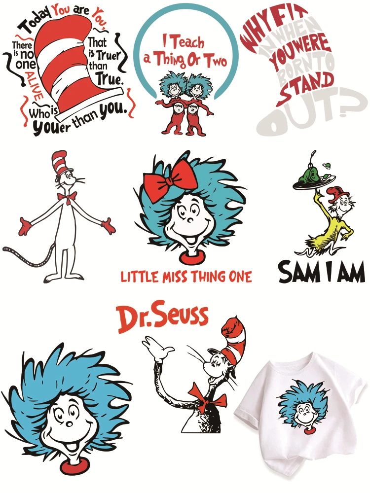 Dr. Seuss Cartoon characters Patches for clothes DIY children Sticker on clothes stripes appliques iron on transfer