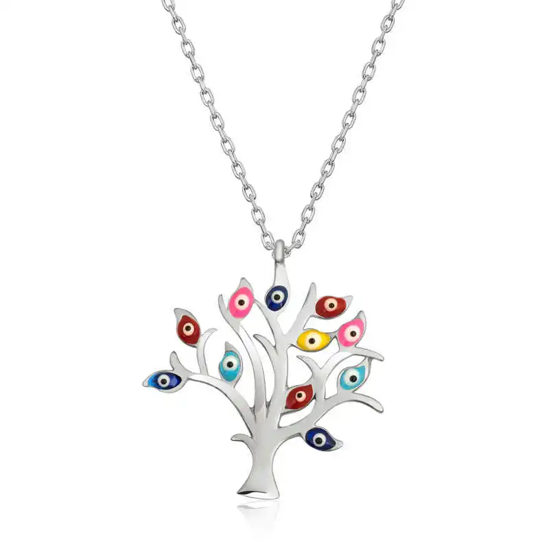 Silver Color The Genres Change Life Tree Women's necklace Zircon Stone 925 Sterling Women Fine Jewelry Wedding Party Birthday Gift - Box - Pendant - Chain Choker - Female - Ladies - Fashion