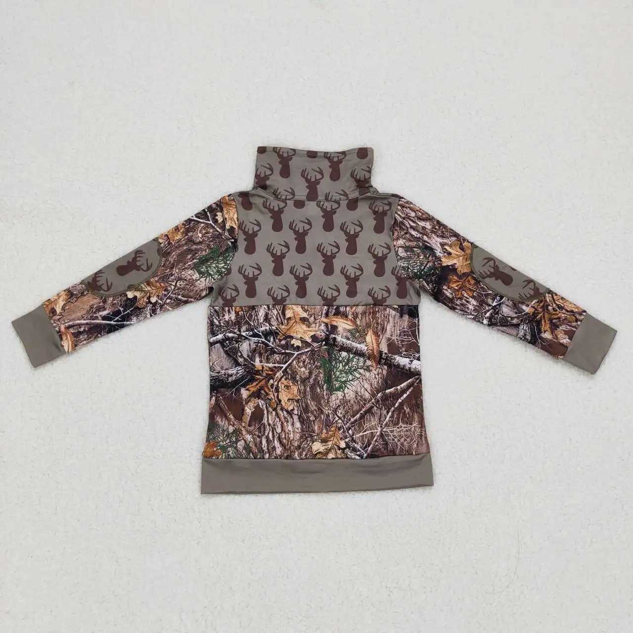 Wholesale Children Long Sleeves Reindeer T-shirt Baby Boy Camo Tee Lapel Zipper Infant Green Cotton Tops Toddler Kids Pullover