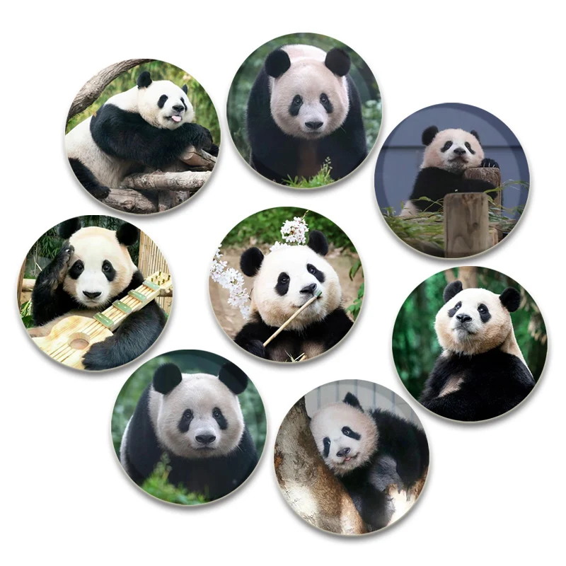 32/44/58mm Cute Chinese Pandas Round Brooch Fu Bao Xiang Xiang Ru Yi Badge Clothing Backpack Accessories Pin Gift