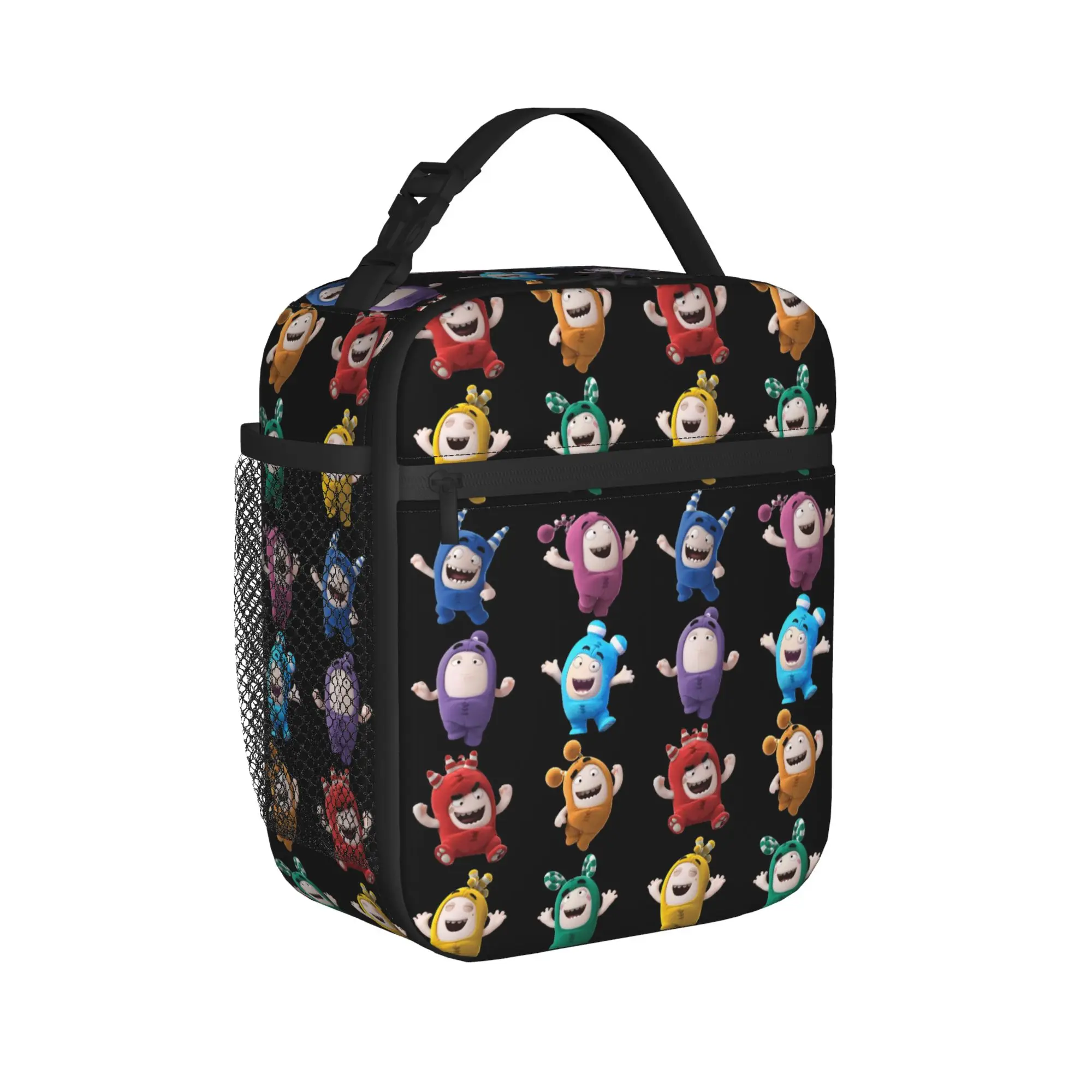 Oddbodes Black Grid Character Panel Lunch Bag Lunch Box Office Convenient Thermal Lunch Bags For Child Oxford Graphic Cooler Bag