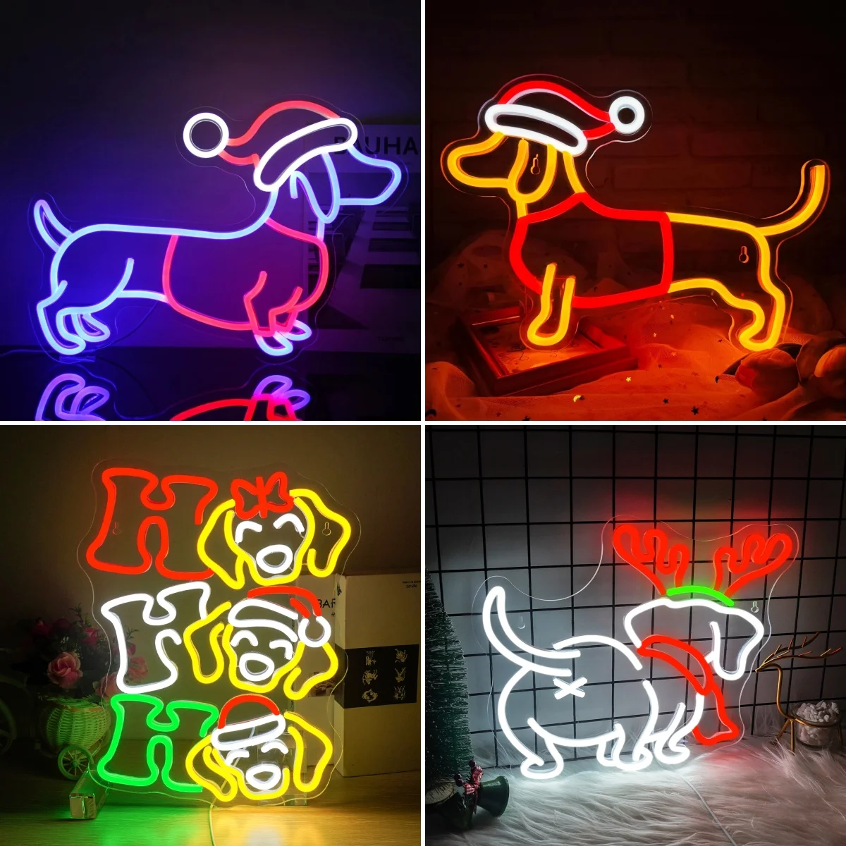 

Christmas Dachshund Neon Sign Led Lights Xmas Cute Dog Signs Room Decoration Pet Shop Bedroom Party Bar Dimmable Man Cave Lamp