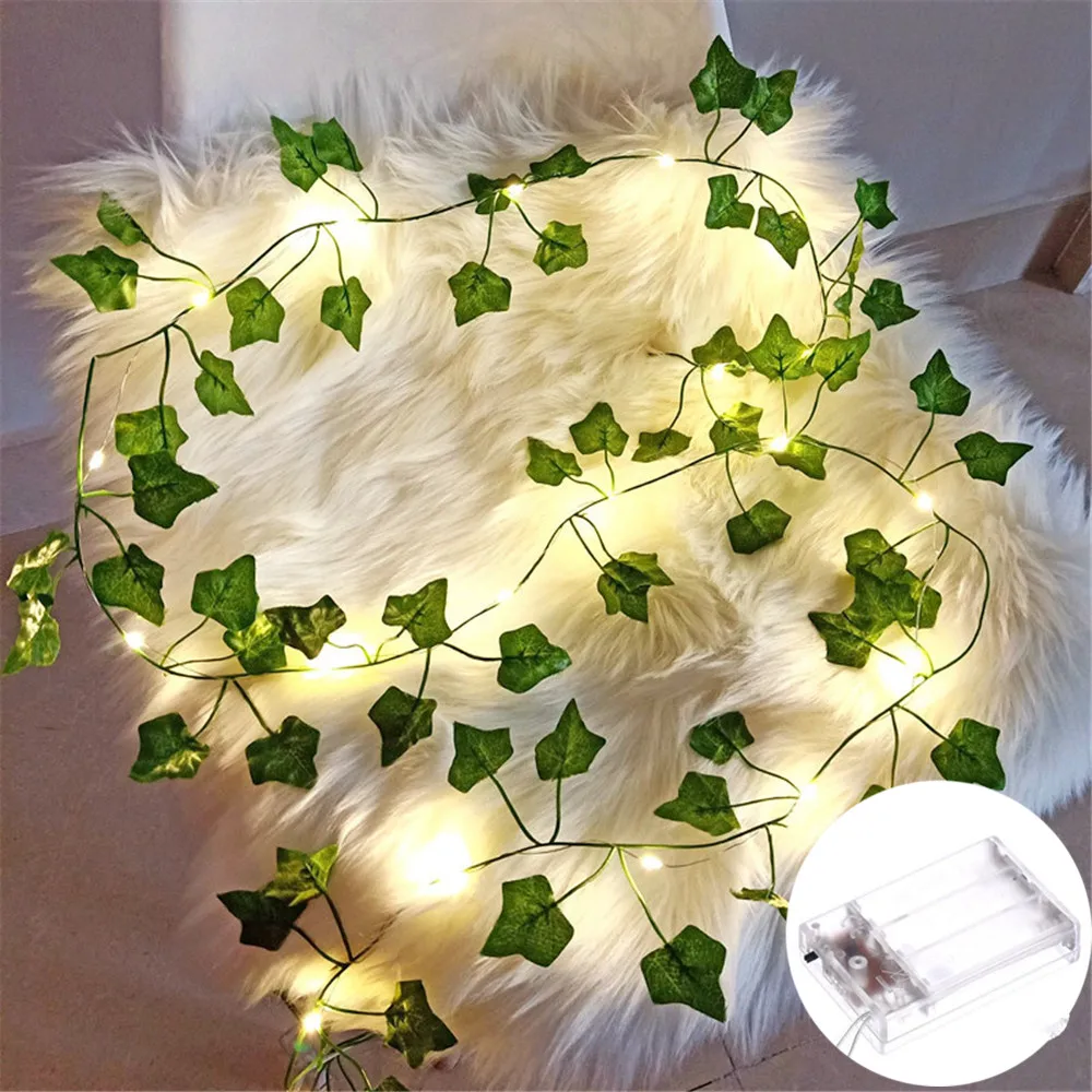 Battery Powered Flower Green Leaf String Lights Artificial Vine Fairy Lights Christmas Tree Garland Light for Wedding Home Decor