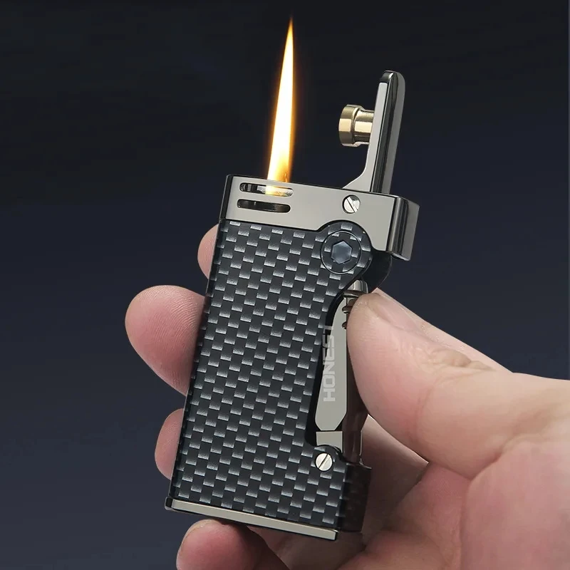 

HONEST Retro Kerosene Open Fire Lighter Metal Body Side Igniting Automatic Cap, Exquisite Touch, High end Business Gift