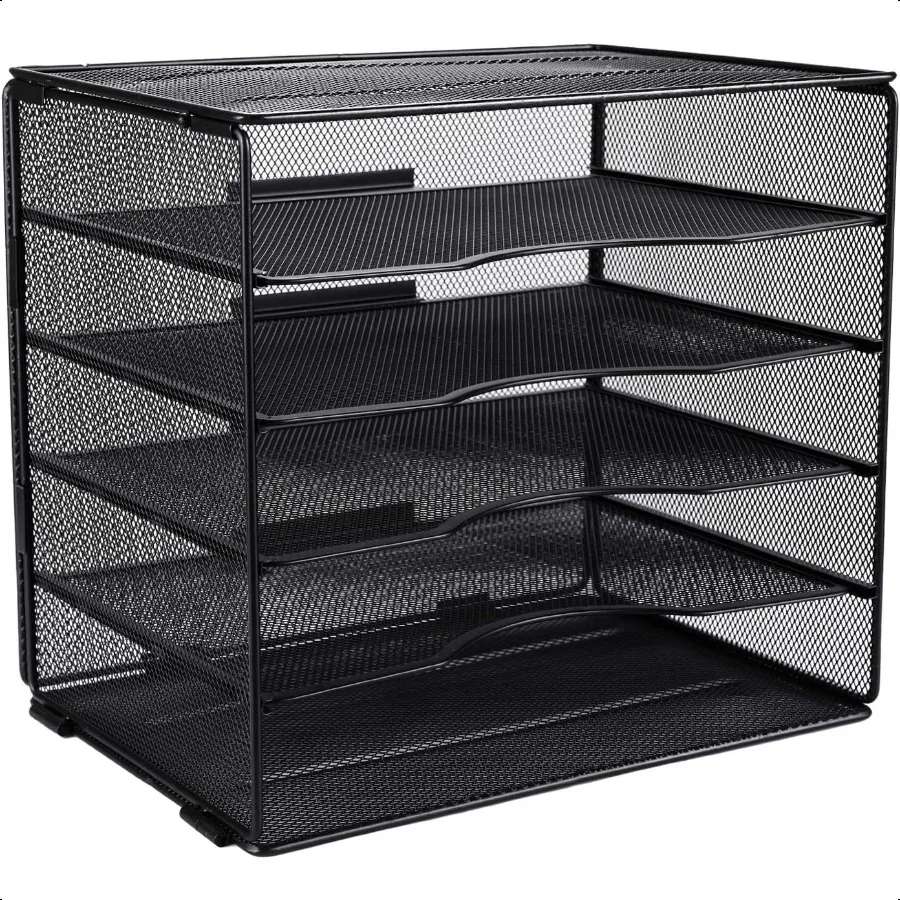 

EasyPAG 5Tier Mesh Desk File Organizer with Metal Frame ScrewFree Assembly Space Saving Letter Tray for Office Home School A4 L