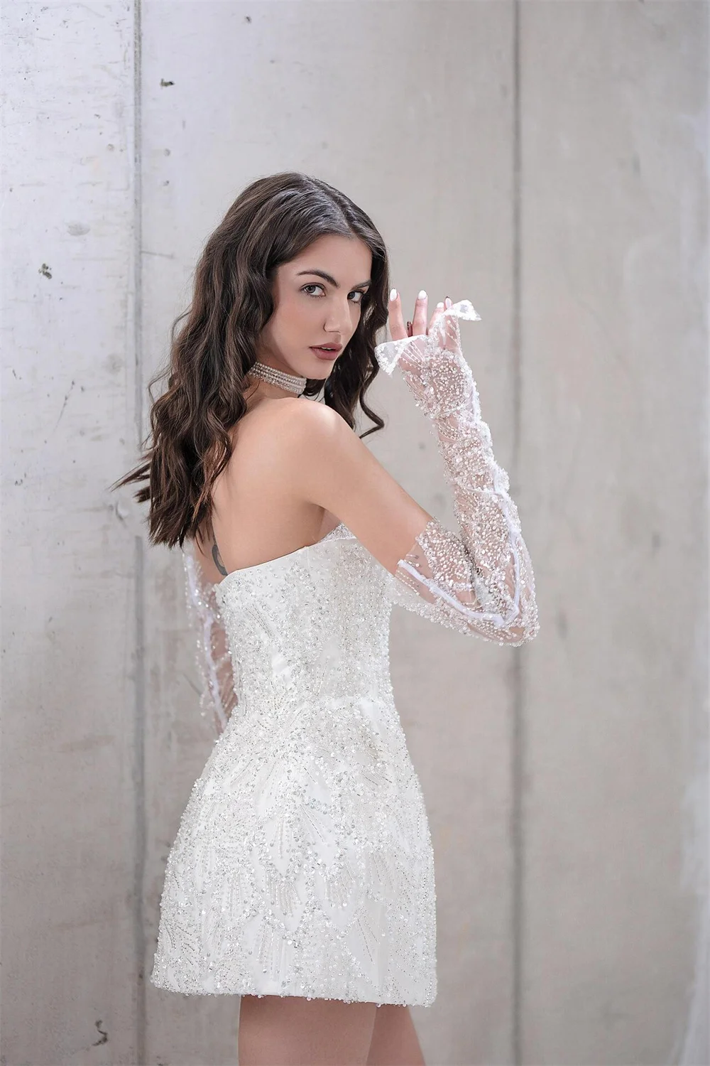 Kyoto – robe de mariée sans bretelles, personnalisée, diamant blanc, manches détachables, fermeture éclair au dos, Mini robe de soirée trapèze