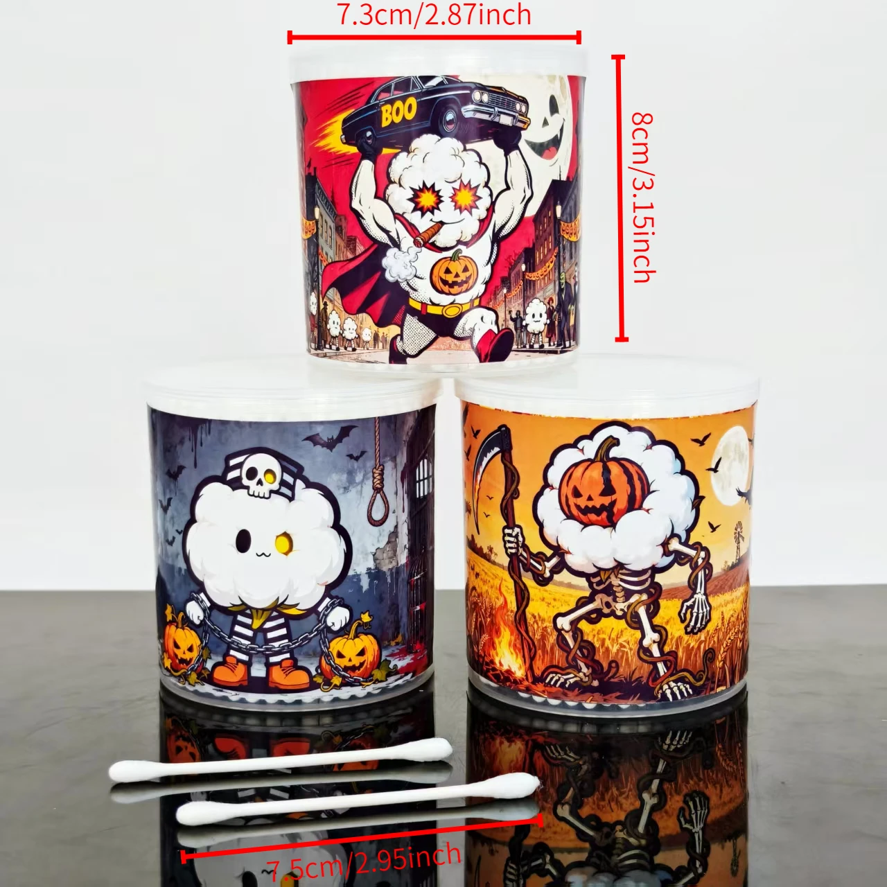 800 Stück/1000 Stück Halloween-Thema-Design, Wattestäbchen, Zylinderbox, Geschenk, Wattebausch