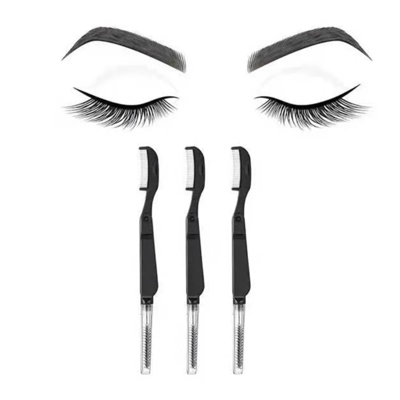 Peigne à double tête en acier inoxydable pour les cils, peigne pour les sourcils, brosse à mascara, baguettes à cils, outils de maquillage, usage touristique