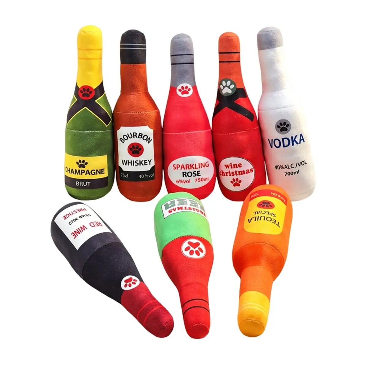 L70A Interactive Plush Dog Toys 10PC Lot - Squeaky Beer Bottle Chew Toys for Pets