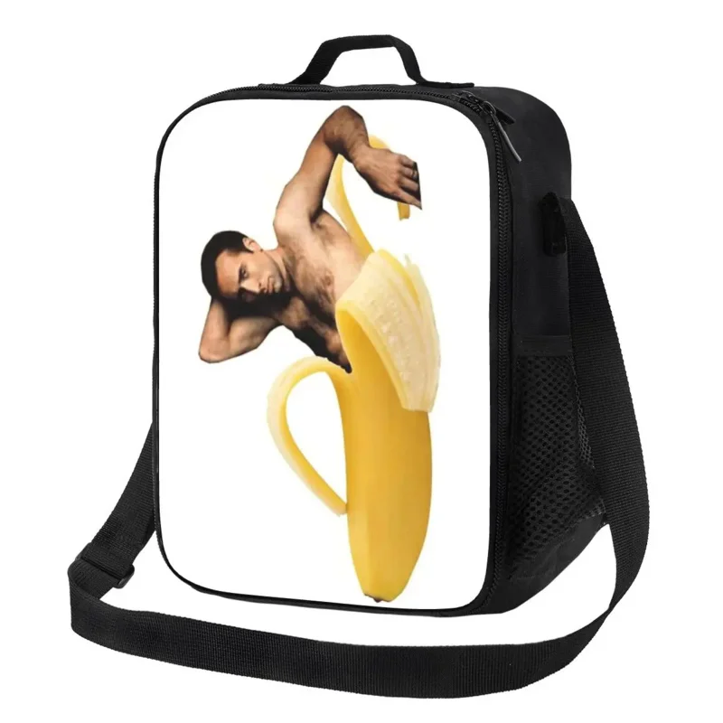 Nicolas Cage In A Banana Insulated Lunch Tote Bag for Funny Meme Portable Thermal Cooler Food Bento Box Outdoor Camping Travel