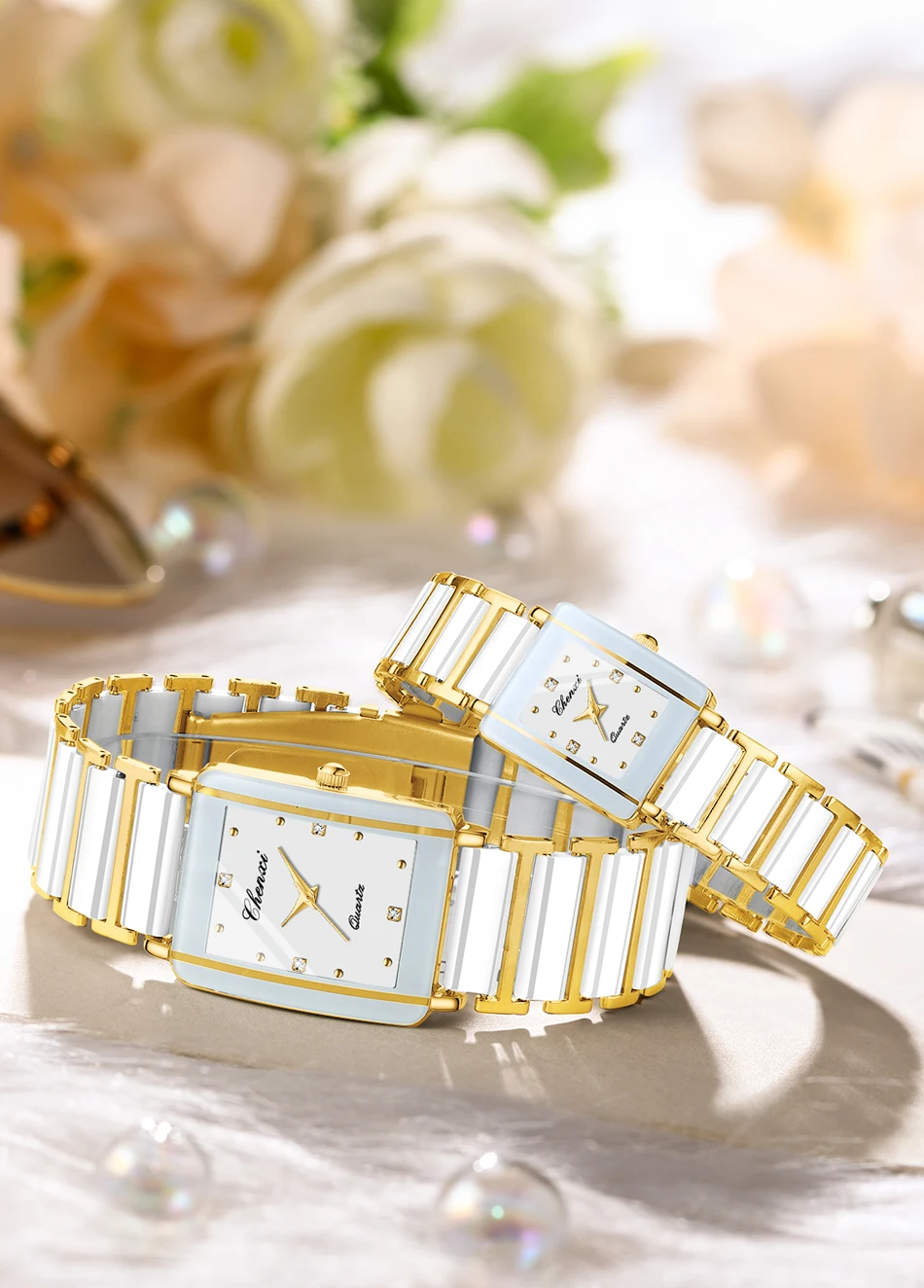 CHENXI 104A Couple's Quartz Watch Gold Black and White Ceramic Luxury Watch Men's and Women's Valentine's Day Gift Watch Reloj