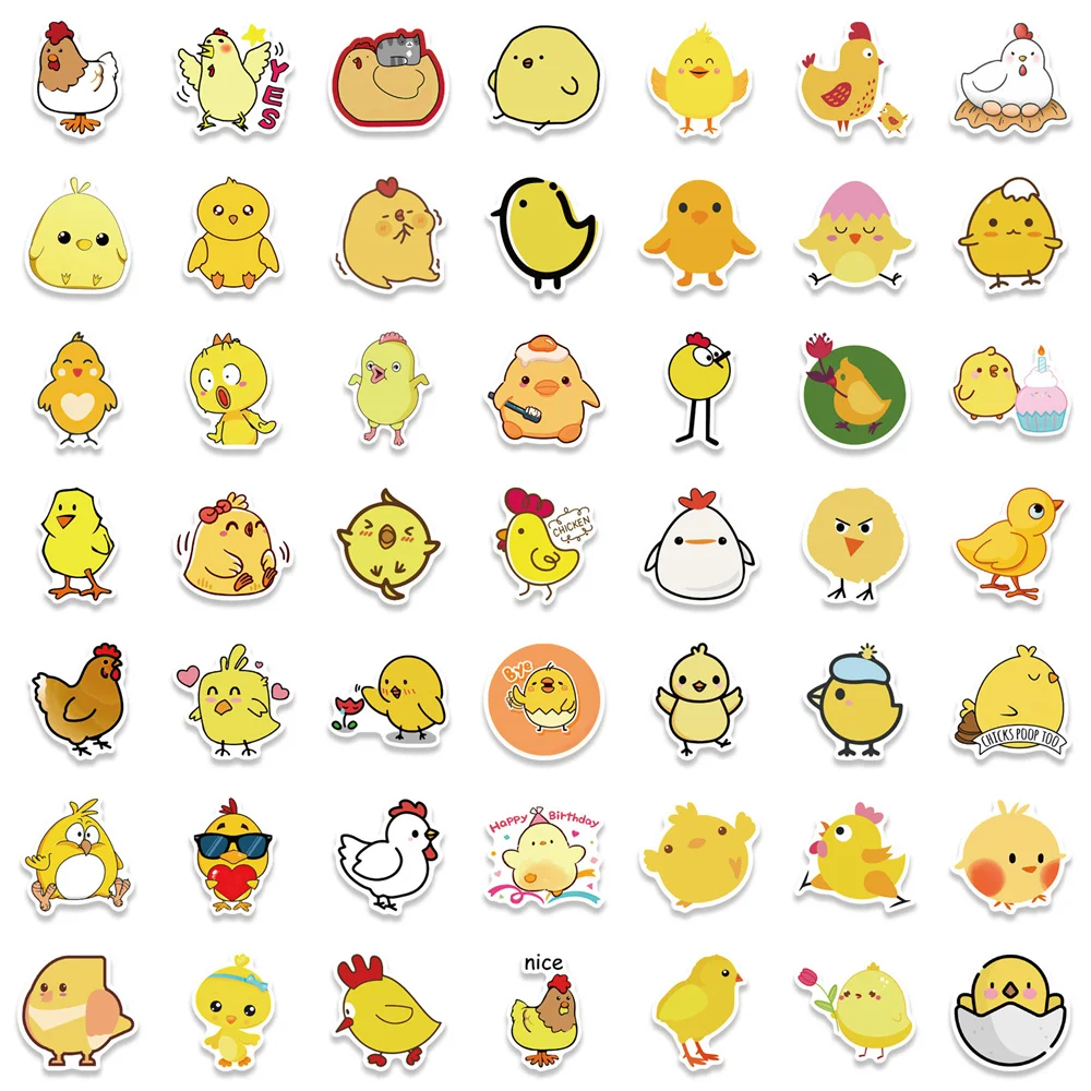 10/30/50PCS Popular Cartoon Cute Little Yellow Chicken Expression Bag Graffiti Waterproof Sticker Helmet DIY DecorationWholesale