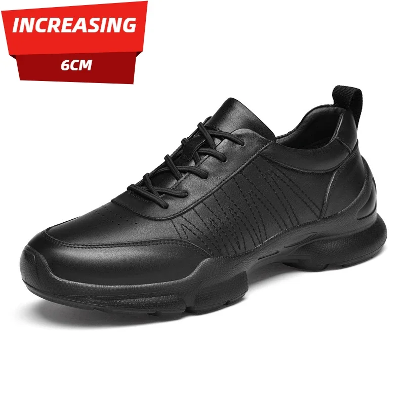 

Black Genuine Leather Men's Casual Shoes, High-quality Handmade Leather Shoes, Business Casual Height-increasing Leather Shoes