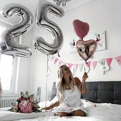 2pcs Large 40inch Number 25 Balloons Silver Confetti Set 25th Birthday Party Decoration Anniversary Baby Shower Decor Globos