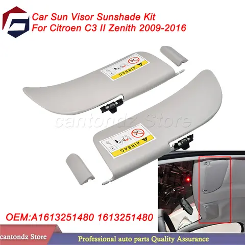 New Sun Visor Sunshade Kit Left and Right A1613251480 1613251480 For Citroen C3 II Zenith 2009-2016