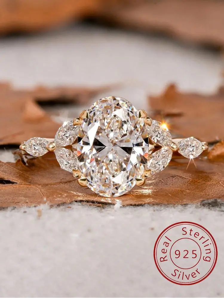 

Стерлингового Серебра 925, модное великолепное овальное кольцо с цирконом маркизы для женщин, обручальное свадебное роскошное ювелирное изделие высокого качества