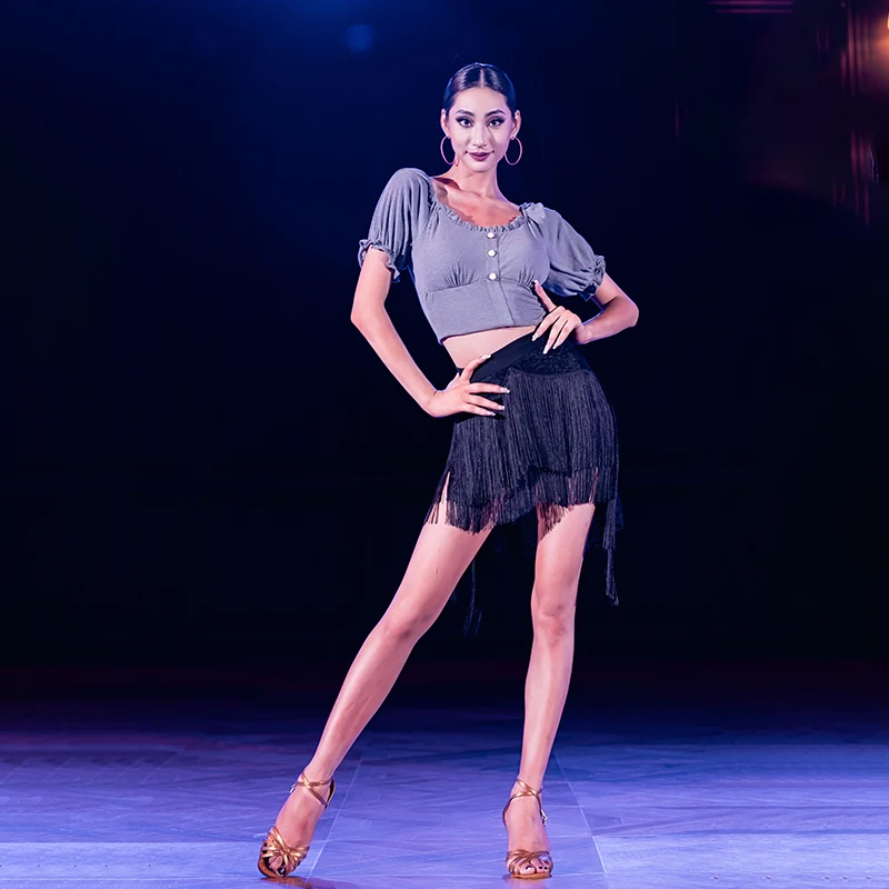 Latin Dance Tops For Women Adult Professional Rumba Practice Clothes Samba Tango Salsa Cha Cha Stage Performance Shirt DWY7913