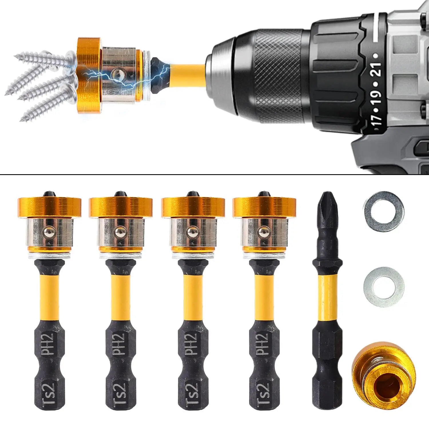(1/5Pcs) PH2 Magnetic Positioning Screwdriver Bits Hex Shank Drywall Screw Setter Plasterboard Locating Depth Stop Drilling Tool
