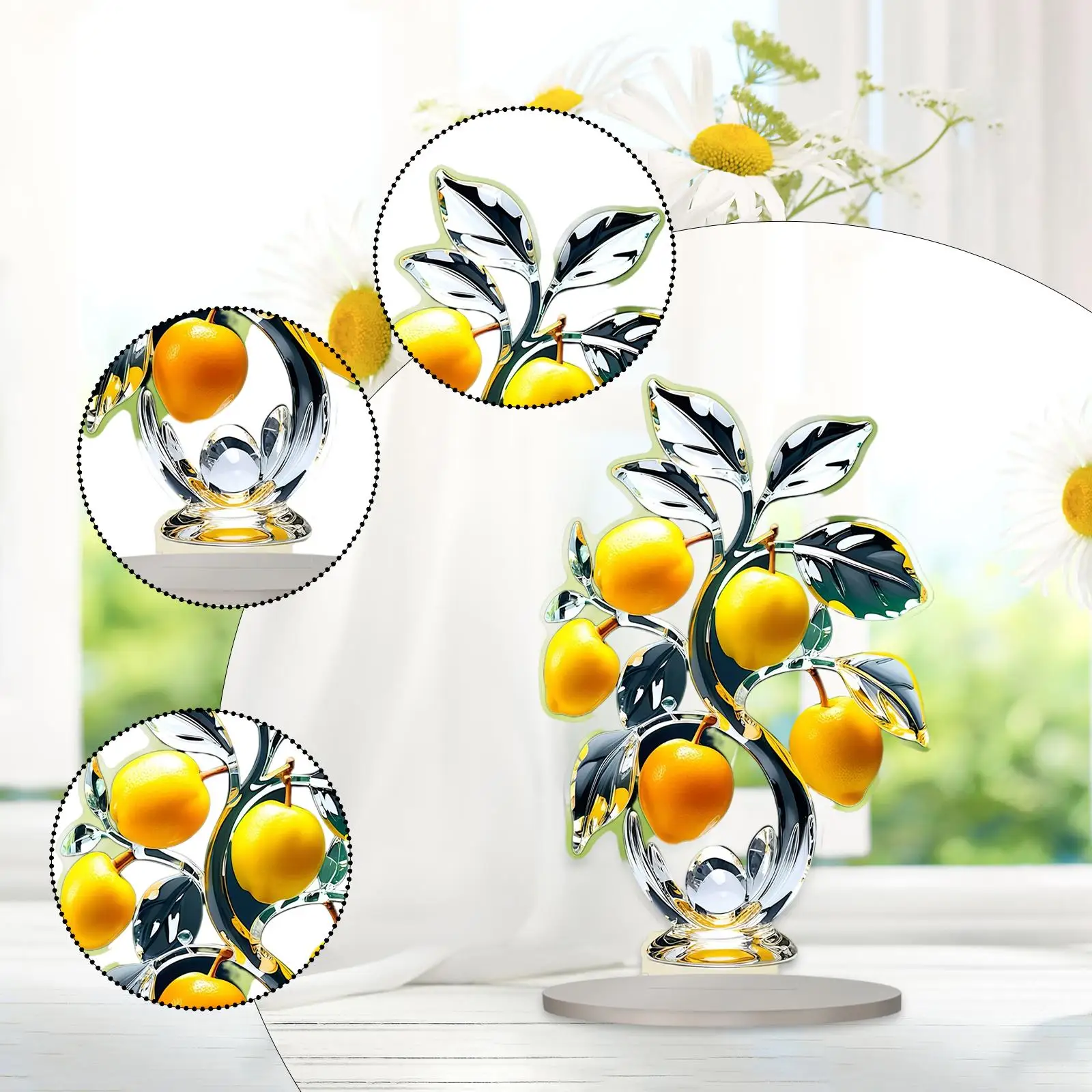 2D Acrylic Lemon Tree Ornament Tabletop Decor Centerpiece Home Decor for Shelf Office