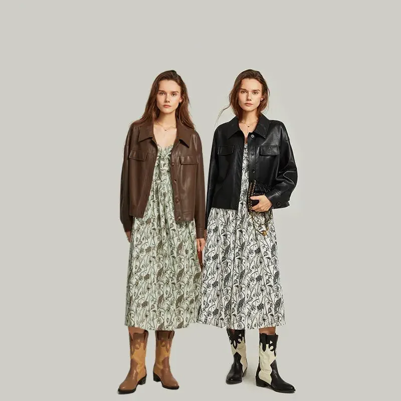 Blouson en cuir PU femme, col rétro, printemps et automne, 2025