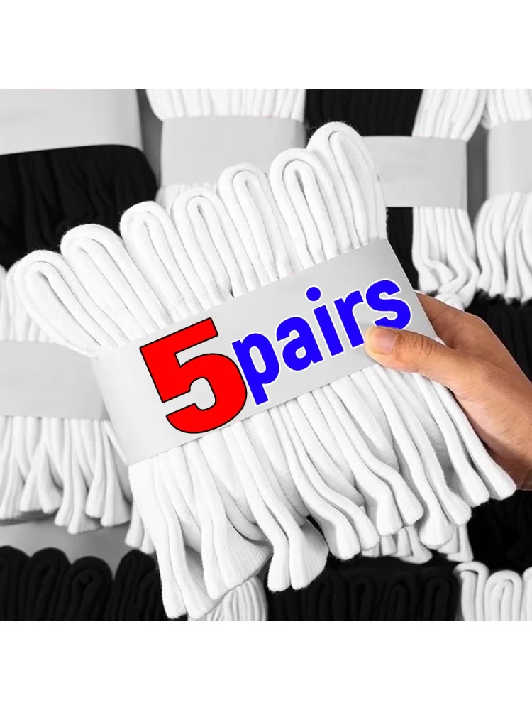 1/3/5 paires de chaussettes en coton à mi-tube de couleur unie, absorbant la sueur, respirantes, noires/blanches, douces et confortables, pour printemps et été