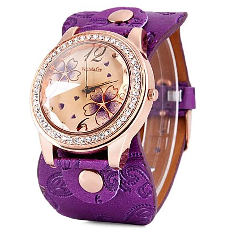Relojes Womage para mujer, relojes de moda con esfera grande, relojes de cristal para mujer, reloj de cuarzo con banda de cuero para mujer, reloj para mujer