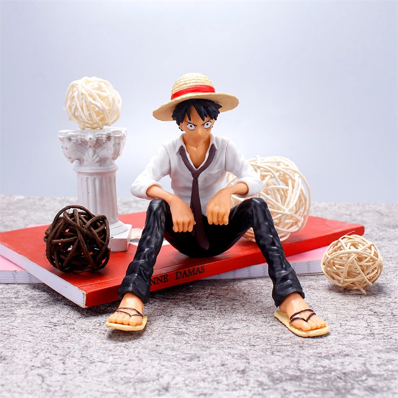 Figura de Anime de una pieza, figura de acción de Luffy, posición sentada, modelo de PVC, estatua de colección, muñeco de juguete para regalo de cumpleaños, 12cm