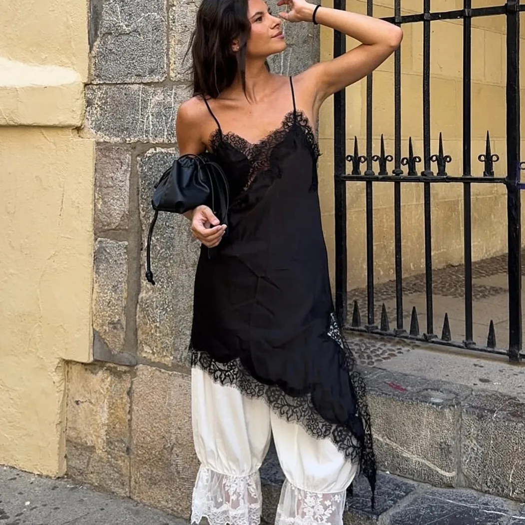 Sexy Lace Irregular Women's Tank Top Chic V-neck Backless Sleeveless See Through Female Vest 2025 Summer Lady High Street Tops
