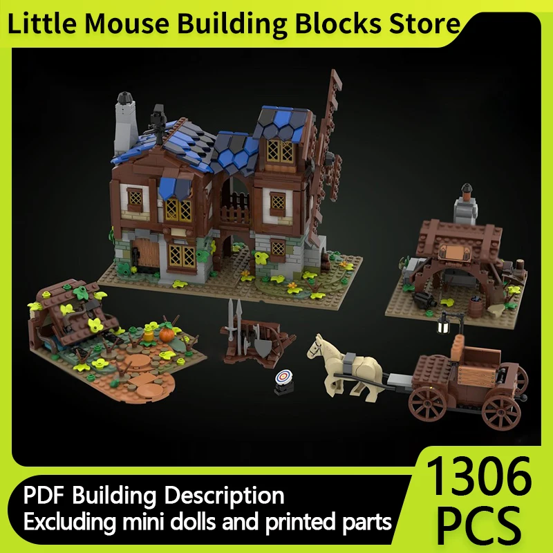 

Medieval Castle Model MOC Building Bricks Village House And Carriage Modular Technology Gifts Holiday Assemble Children Toy Suit