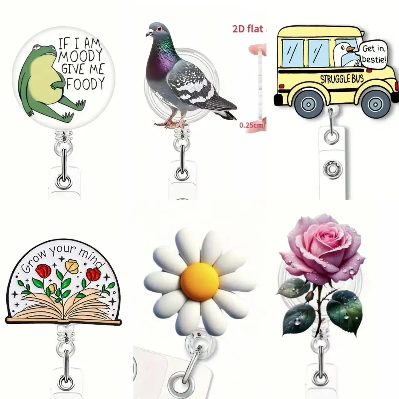 قطعة واحدة من مشبك شارة قابل للسحب، أكريليك ثنائي الأبعاد مع سلك نايلون متين، مناسب لعمال المكاتب والممرضات #1