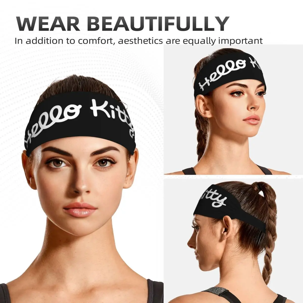 Sanrio Hello Kitty-banda para el sudor personalizada para hombre y mujer, diadema absorbente antideslizante para gimnasio, Fútbol