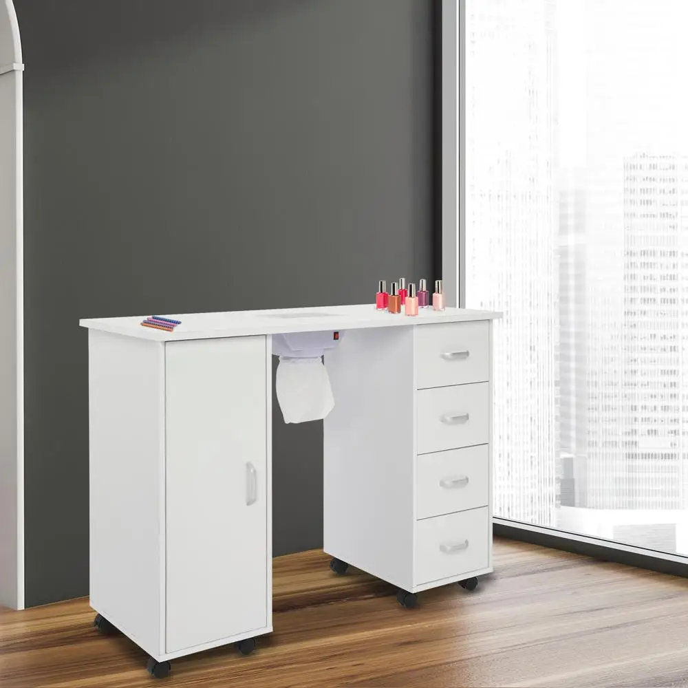 Elegant White Nail Table with Single Door & 4 Drawers, Perfect for Salon or Home Use