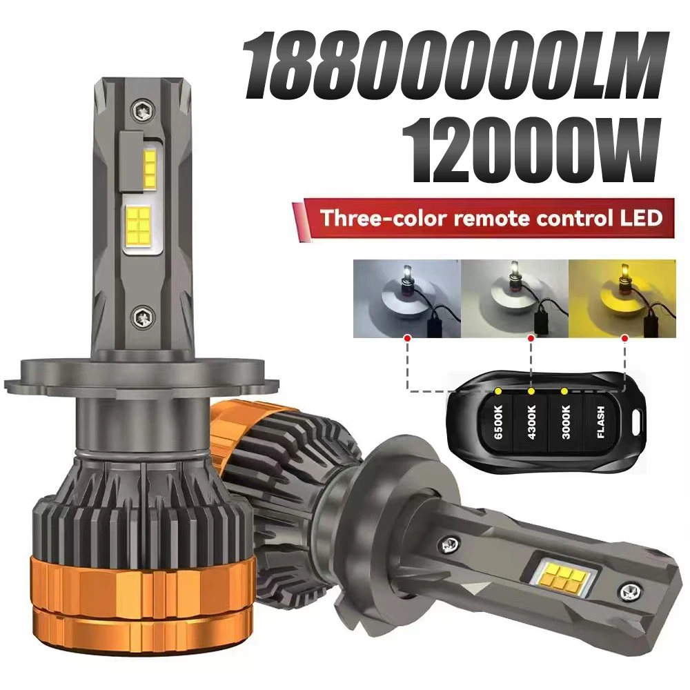 

12000W High Power LED Tri-Color LED Headlights with Remote H1 H11 9005 9006 H7 LED Blud H4 Canbus & Cooling Fan Cars Accessories