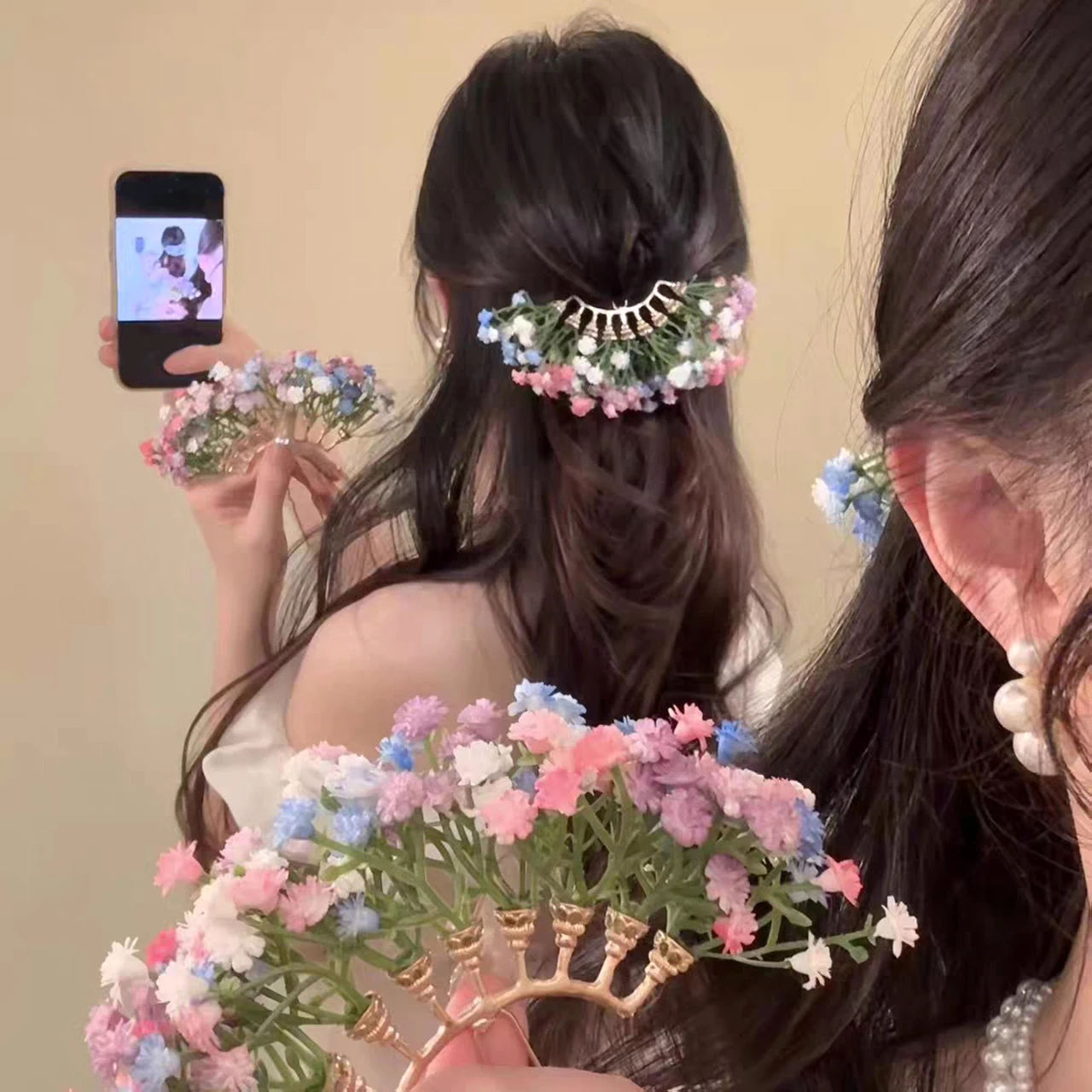 

Искусственный цветочный гребень-заколка для волос, аксессуар для свадебного платья, головной убор для принцессы, заколка-зажим для волос для женщин и девочек