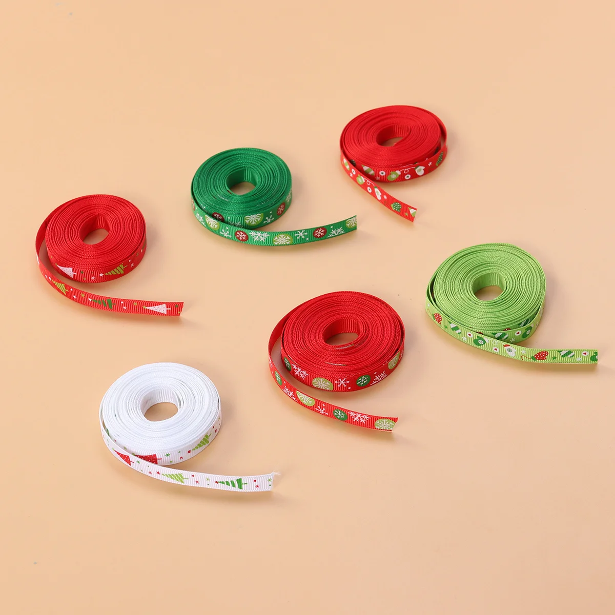

6Pcs Polyester Gift Ribbon Christmas Pattern Snowflake Trees Santa Clause Decorative Thread Belt for Home Festival