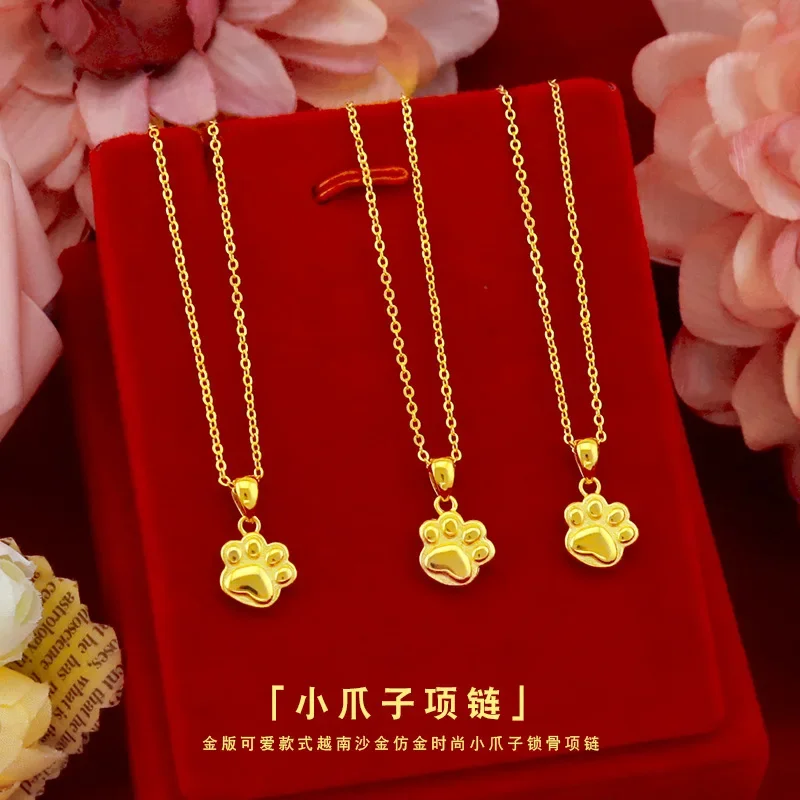 9999 Real Gold 24K Japanese and Korean student cute cat claw necklace women's claw gold necklace