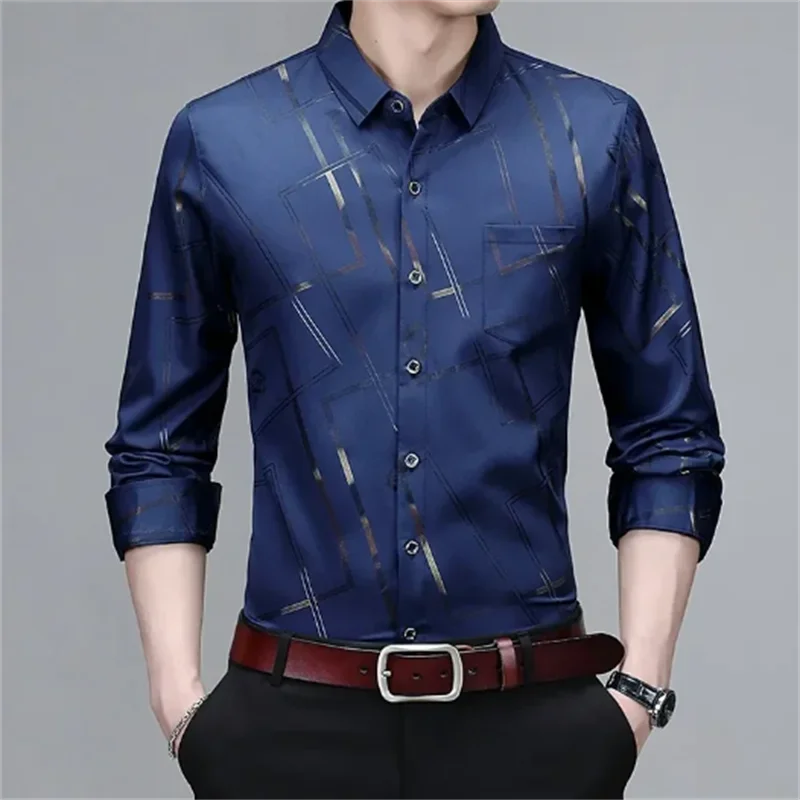 Men\'s Casual and Fashionable Long Sleeved Printed Shirt, Non Ironing and Wrinkle Resistant Business Top