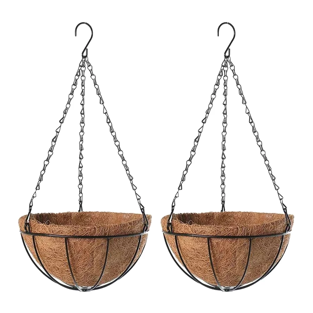 

2pcs Hanging Basket Flower Pot Indoor Pendant Planter Plants Vase Container Liner Iron Garden Balcony Hanging Flower Pots