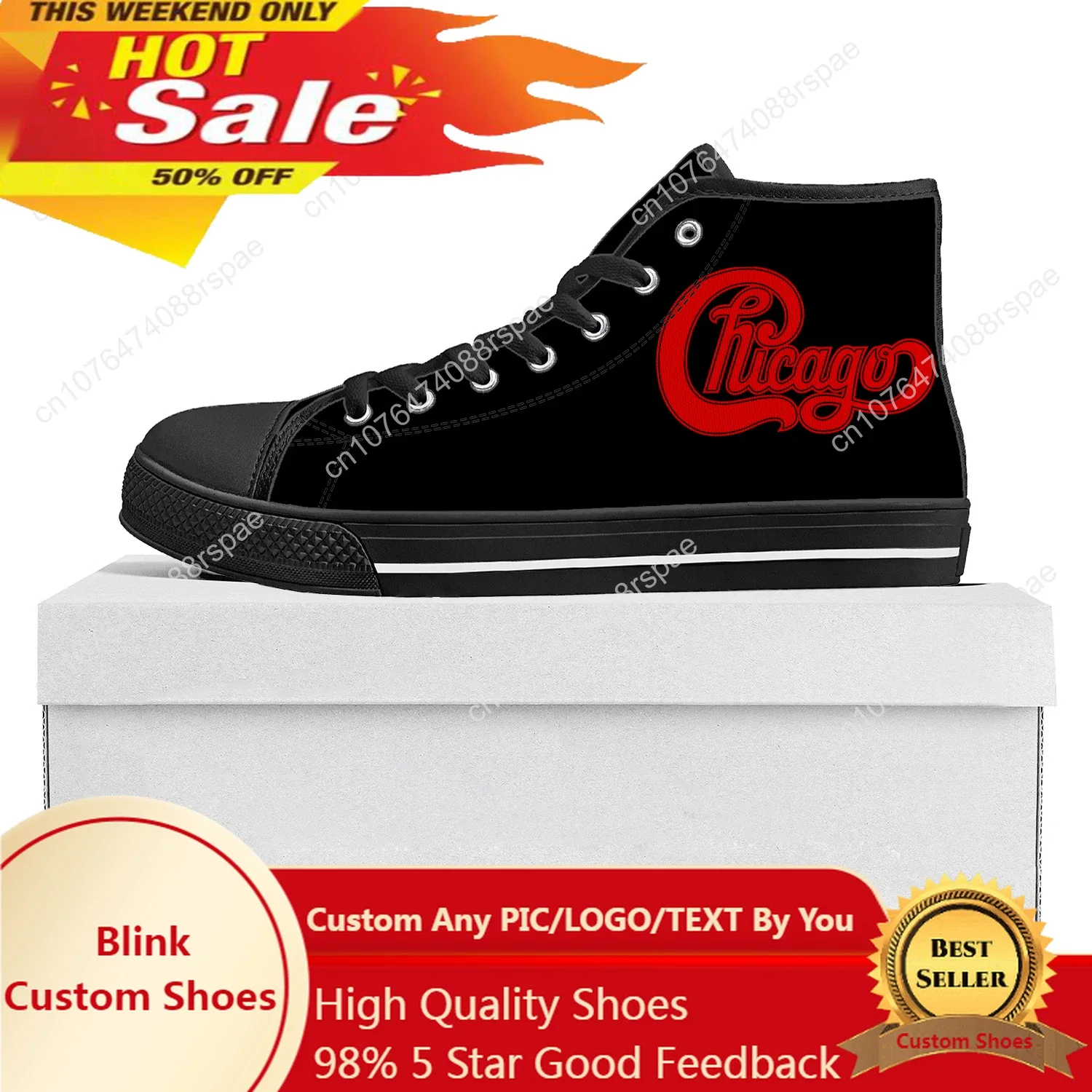 Chicago Band Rock Band High Top High Quality Sneakers Mens Womens Teenager Canvas Sneaker Casual Couple Shoes Custom Shoe Black