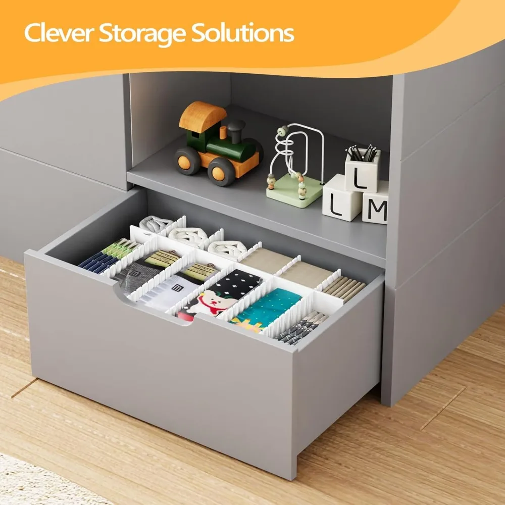 سرير علوي مزدوج الحجم مع إضاءة LED، وسرير علوي منخفض لدرج التخزين، ونمط المزرعة الحديثة مع درابزين ونافذة