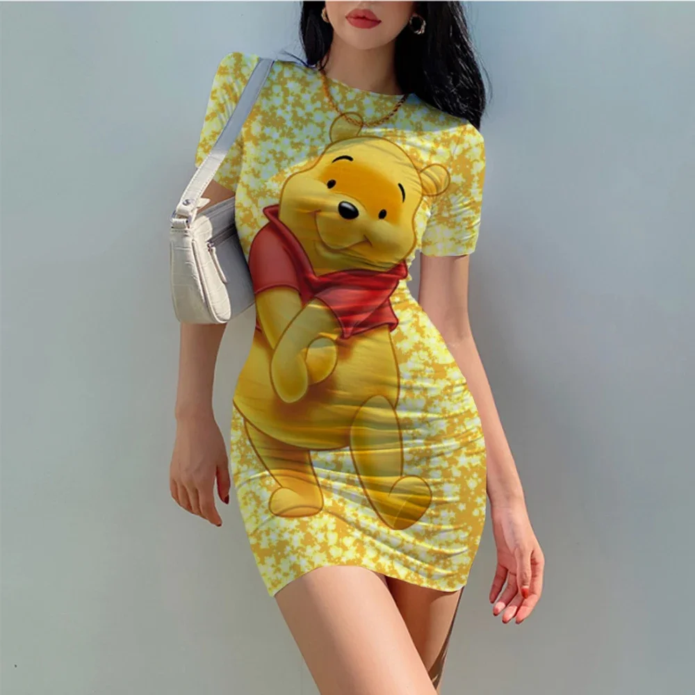 Disney Winnie the Pooh Women Casual Summer Autumn  Mini Size Vintage Sexy Clothing Bodycon Tank Club Dress Dropshipping