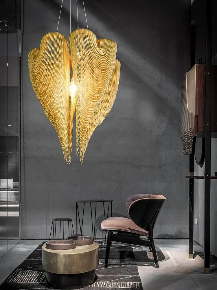 Modern Living Room Chandelier Peach-shape Metal Bead Curtain Lustre Restaurant Hanging Light Home Decor Pendant Lighting Fixture