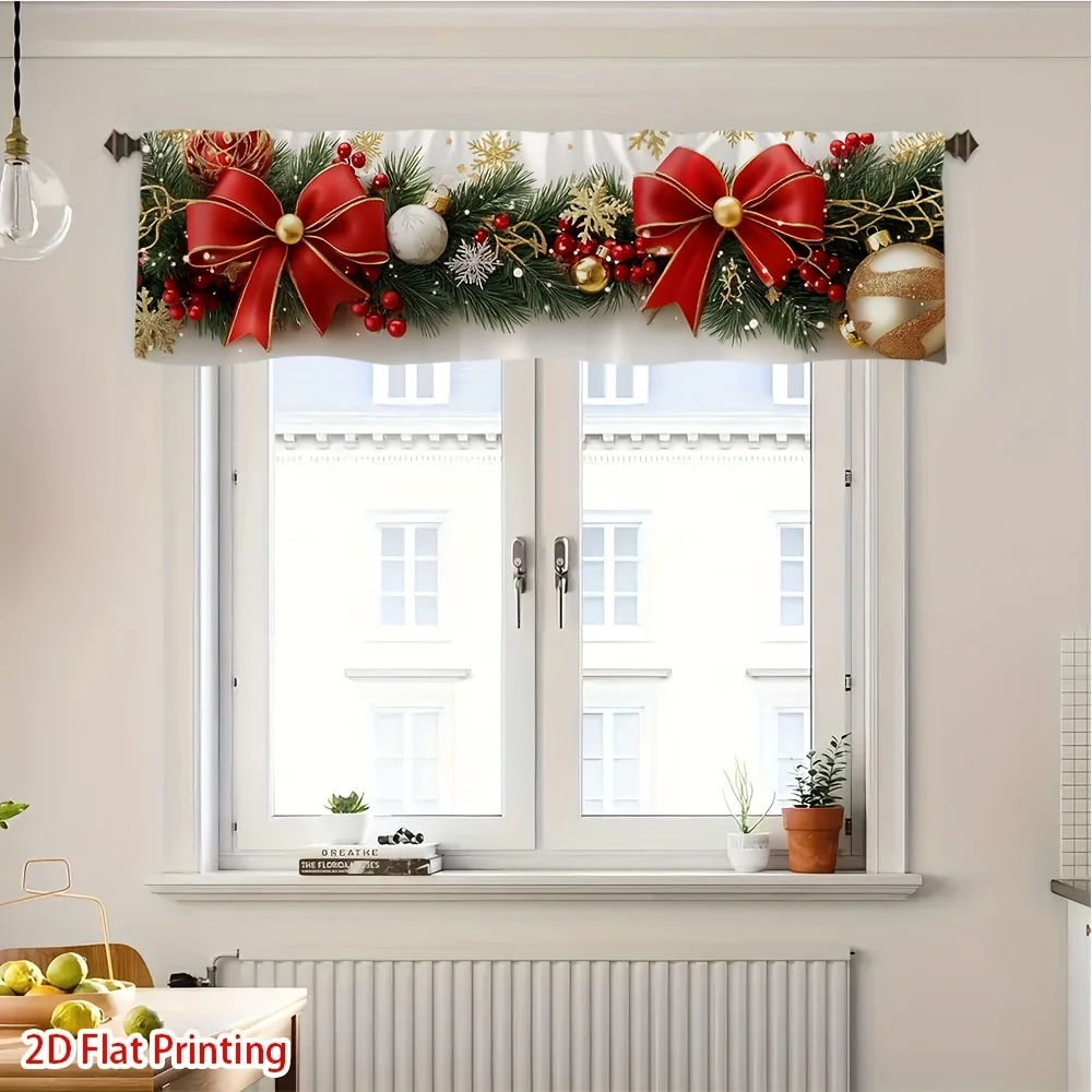 

1pc Red Valance Curtain with Semi- Window Panel - Rod Pocket Design, Living Room, Laundry - Christmas & Year-Round Decoration