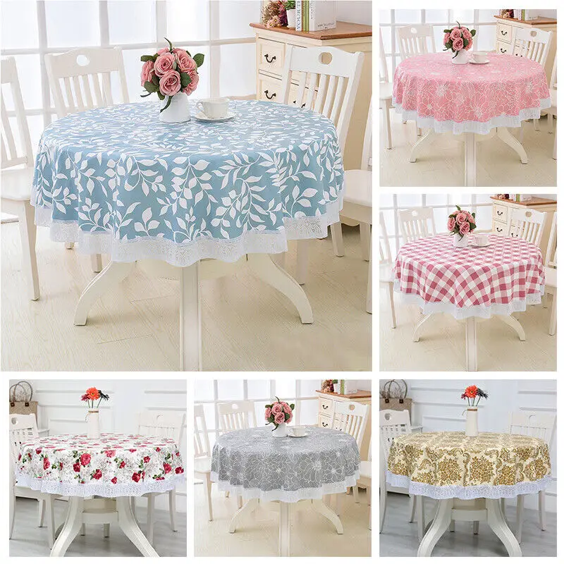 

Flower Round Table Cloth Waterproof Pastoral PVC Plastic Kitchen Tablecloth Oilproof Decorative Elegant Fabric Table Cover