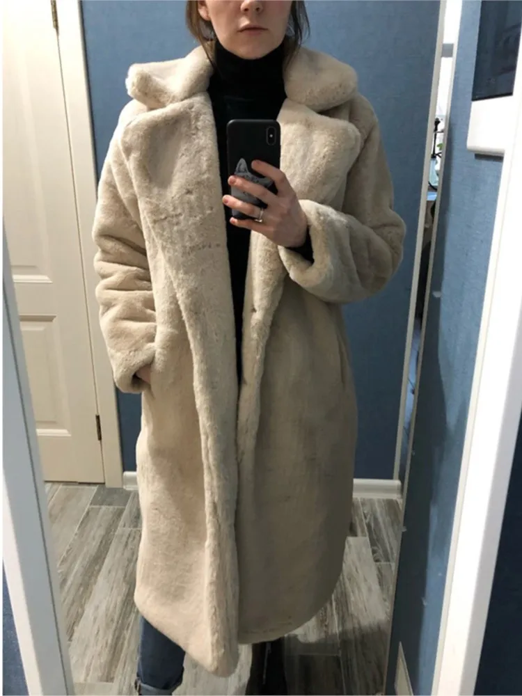 Women Winter Furry Warm Fur Outerwear Fashion Loose Faux Fur Rabbit Long Jacket Casual Thickened Mink Fur Coat Fluffy Jackets